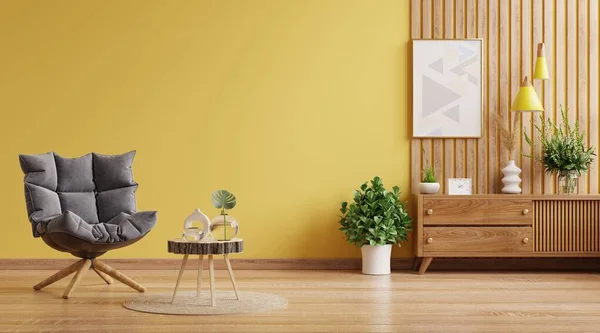 Modern Interior Wall Mockup Armchair Empty Yellow Wall Background Rendering — Stock Photo, Image