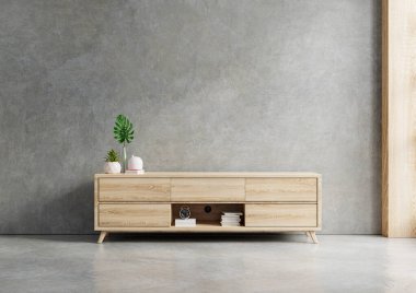 Oturma odasındaki televizyon dolabı. Duvarın iç tarafı. Beton duvarda.