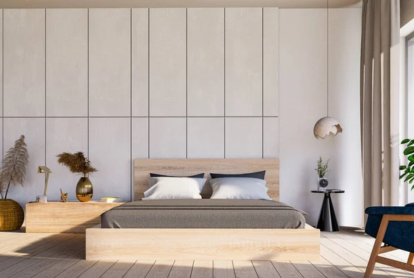 Dormitorio Interior Sala Estar Naturaleza Maqueta Granja Style Rendering — Foto de Stock