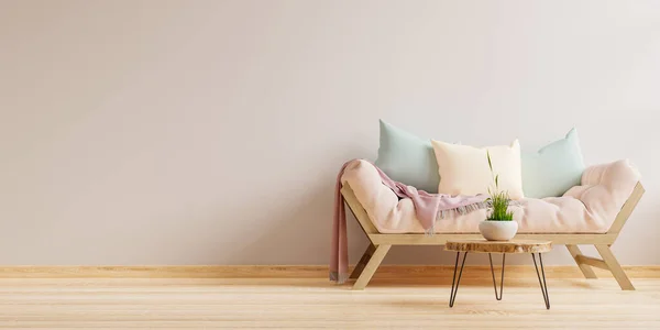 Leeres Wohnzimmer Mit Sofa Und Tisch Auf Leerem Weißen Wandhintergrund — Stockfoto