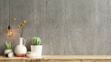 Süslü bitkiler ve dekorasyon malzemeleriyle ahşap, üç boyutlu döşeme.