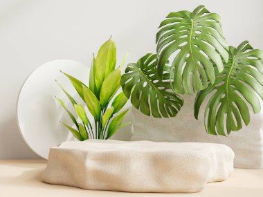 Krem rengi ürün sunumu için 3D sunum için podyum