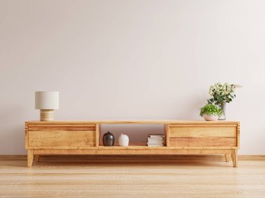 Televizyon için kabin Beyaz duvar mockup.3d görüntüleme