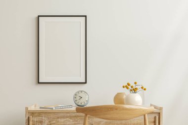 Çalışma odasındaki çalışma masasındaki çerçeve boş beyaz arka plan 33d görüntüleme.