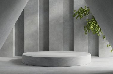 Beton podyumu, çimento arka planı 33d olan ürün sunumu için düzenleyin.