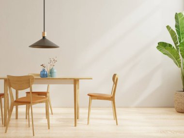 Modern stil yemek odası iç tasarımı beyaz duvar 3D görüntüleme