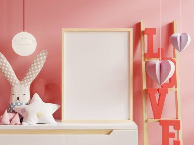 Çocuk odasında poster çerçevesi, çocuk odası, Sevgililer Günü resmi.