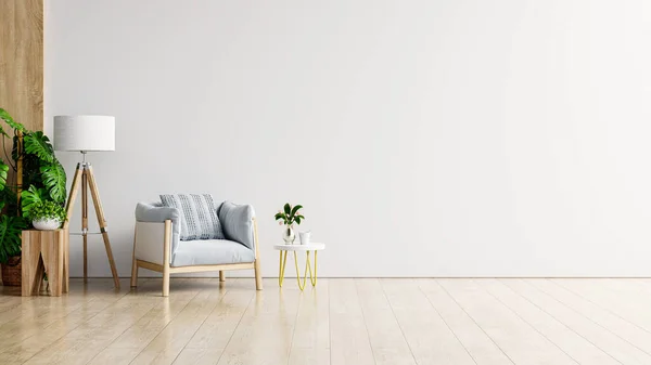 Leere Raumausstattung Mit Sessel Und Dekorationsidee Auf Weißem Wandhintergrund Rendering — Stockfoto
