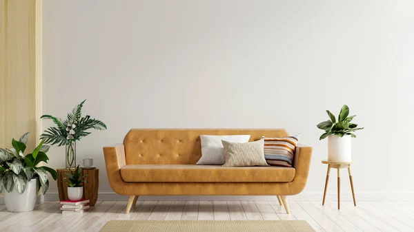 Interior Dengan Sofa Kulit Pada Dinding Putih Kosong Background Rendering — Stok Foto