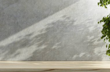 Duvarın 33d üzerinde gölgesi olan boş beton desen arkaplanı