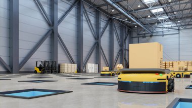 Robotlar saatte yüzlerce paketi etkin bir şekilde sıralıyor (Otomatik güdümlü araç) AGV.3d oluşturma