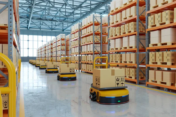 Depo lojistik ve taşıma 3D biçiminde AGV (otomatik güdümlü araç)