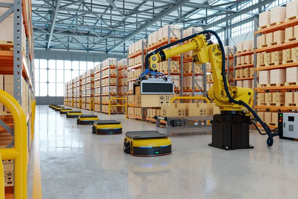 Robotarm Voor Verpakking Met Productie Onderhoud Van Logistieke Systemen Rendering — Stockfoto