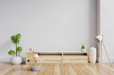 Beyaz duvarda televizyon iç duvarı modellemesi için dolap, en düşük tasarım 3D tasarım