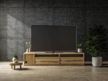 İçerideki beton odada televizyonu olan kabine 33D görüntüleme taklidi yapıyor.