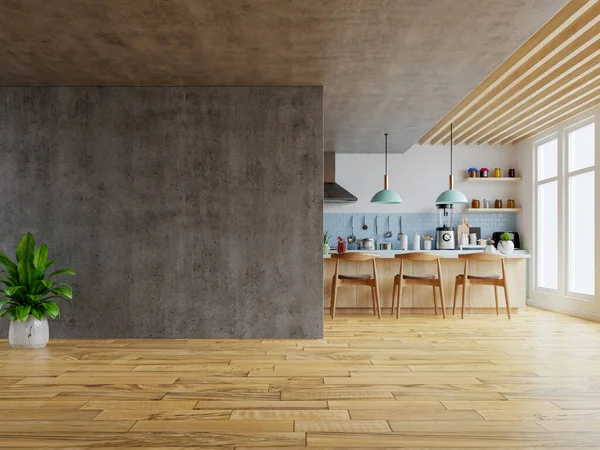 Mockup Concrete Wall Kitchen Style House Accessories Room Rendering — Fotografia de Stock