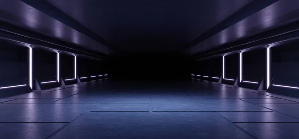 Sci Futuristic Studio Stage Dark Room Space Station Glowing Neon — Foto Stock