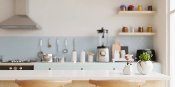 Piano Legno Sfondo Sfocato Cucina Stanza Moderna Cucina Contemporanea Stanza — Foto Stock