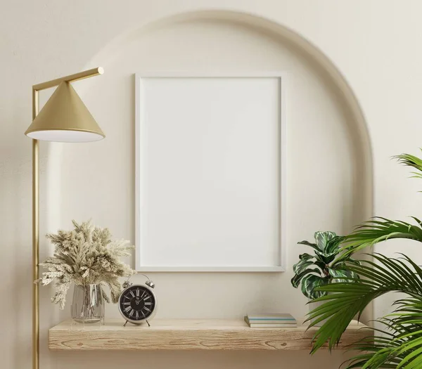 Poster Mockup Vertical White Frame Home Interior Background Rendering — ストック写真