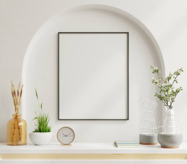 Evin arka planında dikey siyah çerçeveli iç poster modellemesi 33d