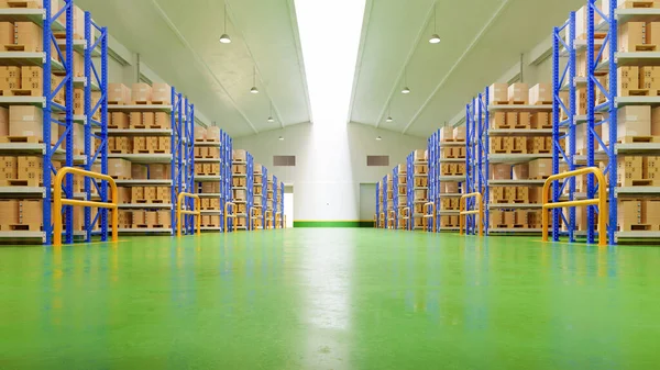 Empty warehouse in logistic center,Warehouse for storage and distribution centers.3d rendering