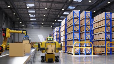 Technology in the 4.0 era that uses AI robots to work.3D rendering