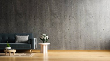 Concrete wall in interior living room have sofa and decoration.3d rendering