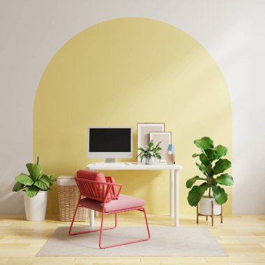 Ofis odası iki tonlu ve pastel arka plan 33D görüntülü.