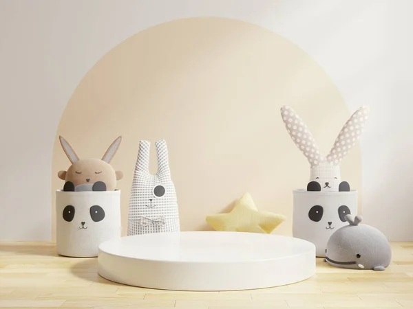 Weißes Podest Für Produkt Kinderzimmer Zweifarbiger Wand Darstellung — Stockfoto