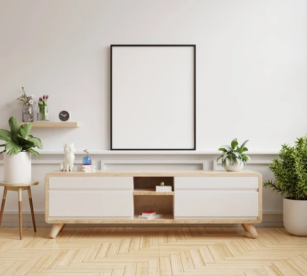 Mock Poster Frame Cabinet Living Room Interior Rendering — Stock Photo, Image
