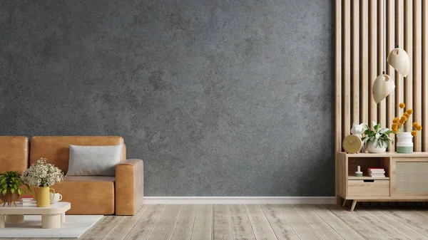 Living Room Interior Orange Leather Sofa Loft Style House Concrete — Stock Photo, Image