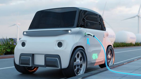 EV зарядная станция с копировальным пространством, EV автомобиль с современной технологией UI управления информационный display.3d рендеринг