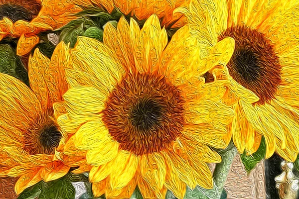 Beautiful Oil Painting Sunflowers Illustration Rechtenvrije Stockfoto's