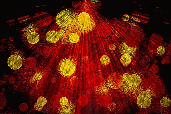 Bokeh Festivo Iluminado Diseño Rayos Luz Rojo Amarillo Con Efecto — Foto de Stock