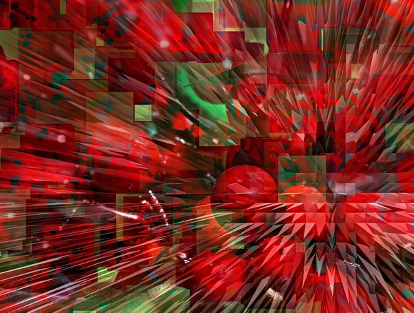 Explosief Abstract Design Met Bollen Vierkanten Rood Groen — Stockfoto