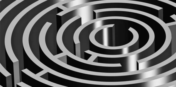 Closeup Circular Maze Black White Illustration — Stock Photo, Image