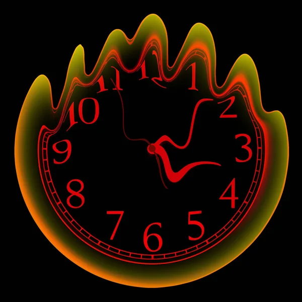 3Dイラストで黒で隔離された輝くシュールレアリストの時計の顔 — ストック写真