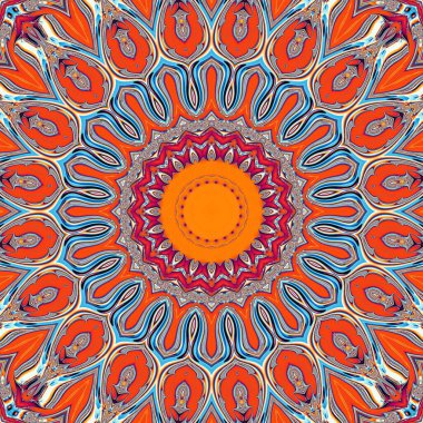 Soyut dijital fraktal model. Yuvarlak kırmızı mandala dekoratif desen.