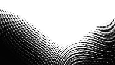 Soyut dijital fraktal model. Yatay arkaplan ve görünüm oranı 16: 9. Basit siyah ve beyaz dalgalı yarım ton deseni.
