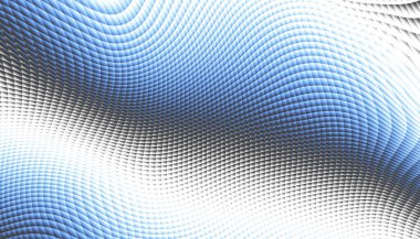 Soyut dijital fraktal model. Yatay oryantasyon. Beyaz arka planda çarpık mavi çizgiler. Dalgalı doku.