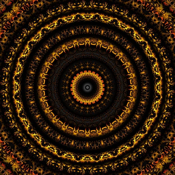 Abstrakt Digitalt Fraktalmönster Rund Mandala Dekorativa Prydnad Mönster Guld Mönster — Stockfoto