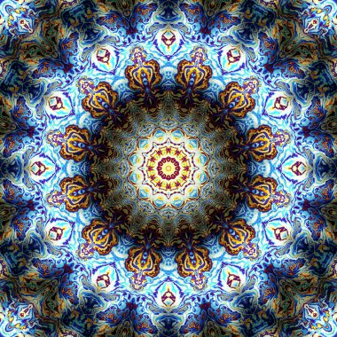 Soyut dijital fraktal model. Yuvarlak mandala dekoratif desen. Rahatlama taklidi.