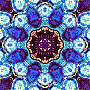 Soyut dijital fraktal model. Mozaik fayans stilinde yuvarlak mandala dekoratif desen.