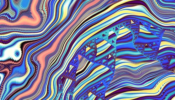 Abstraktní Digitální Fraktál Psychedelická Vlnitá Struktura Vodorovná Orientace — Stock fotografie