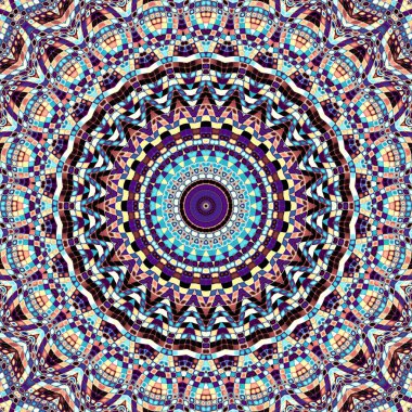 Soyut dijital fraktal model. Mozaik fayans stilinde yuvarlak mandala dekoratif desen.