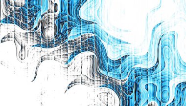 Soyut dijital fraktal model. Yatay oryantasyon. Boş beyaz arkaplanda eğri ince çizgiler.