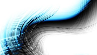 Soyut dijital fraktal model. Yatay oryantasyon. Boş beyaz arkaplanda eğri ince çizgiler.