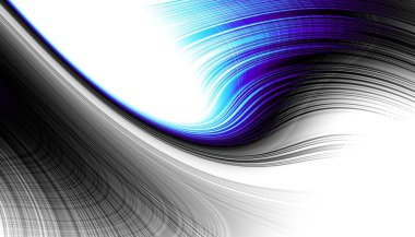 Soyut dijital fraktal model. Yatay oryantasyon. Boş beyaz arkaplanda eğri ince çizgiler.