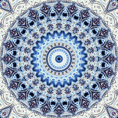 Soyut dijital fraktal model. Art Nouveau tarzında simetrik dekoratif süs deseni. Yuvarlak mandala dekoratif desen.