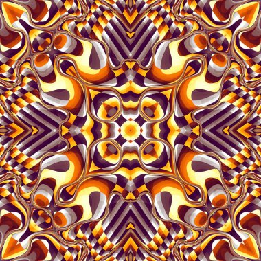 Soyut dijital fraktal model. Etnik tarzda kare soyut simetrik desen.